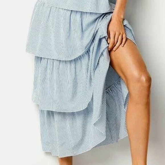 VICTORIAS SECRET Blue & White Maxi Stripe Ruffle Tiered Sundress Size Large - Picture 3 of 10